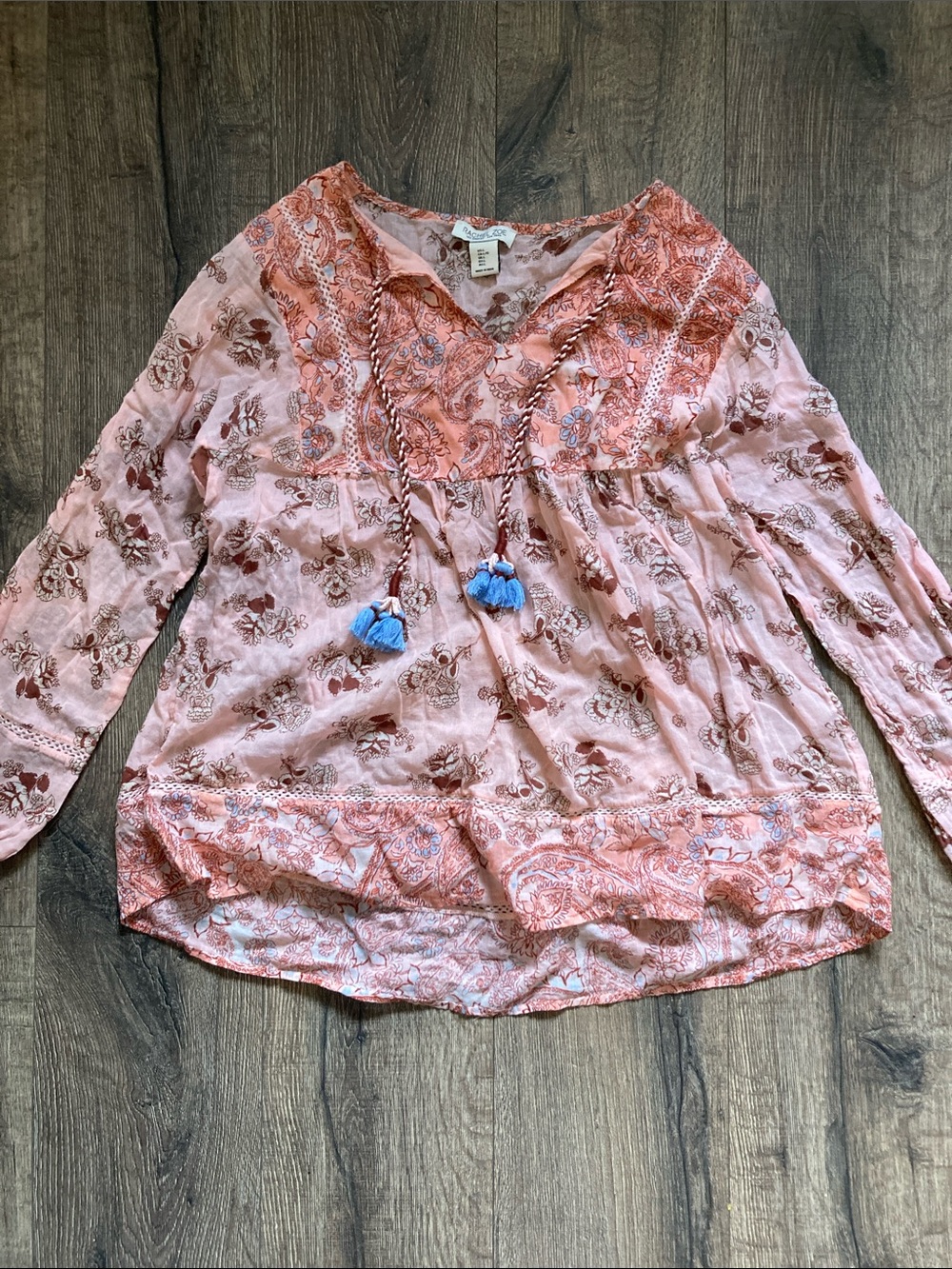 Rachel Zoe Pink Embroidered Boho Tunic with Tassels